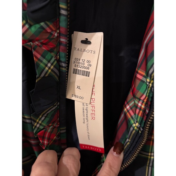 Talbots Womens Plaid Quilted Puffer Vest Pockets Full Zip Gingham Check XL - Picture 2 of 4